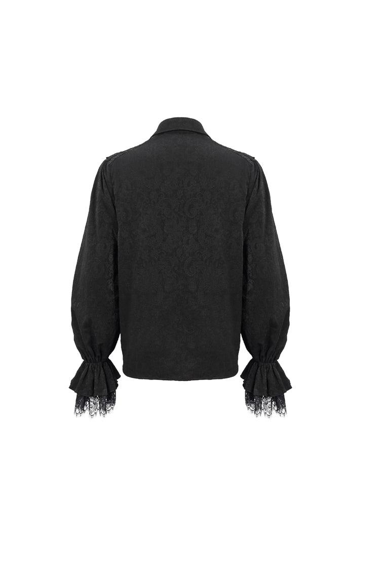 Black Lapel Collar Puff Sleeved Lace Hem Gothic Shirt