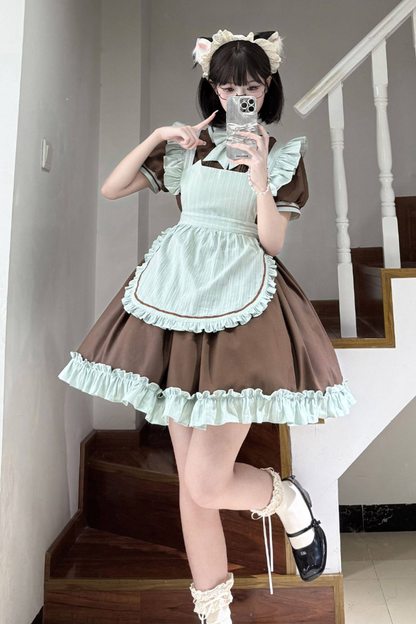 Mint Black Berry Lolita Dress + Apron + Tie