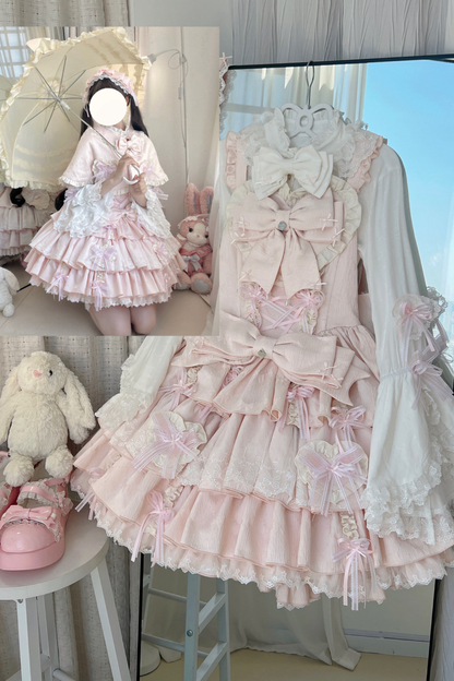 Layered Ruffle Sweet Princess Lolita Jumper Skirt + Tail + Headband + Cape + Bonnet