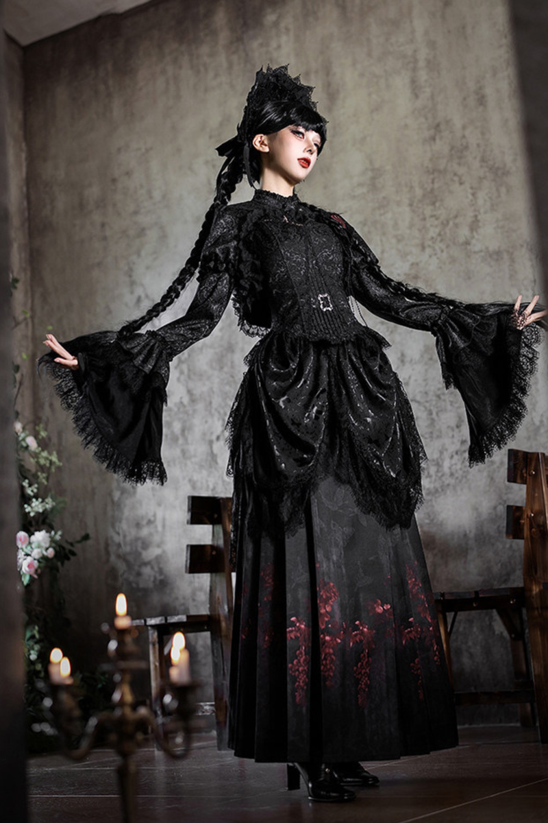 Gothic Corset Top + Short Coat + Hose + Curtain + Skirt + Flower + Bonnet