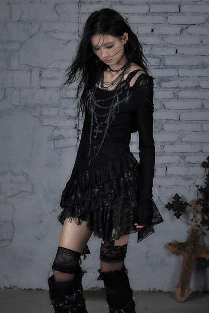 Punk Lace Hood Asymmetrical Dress