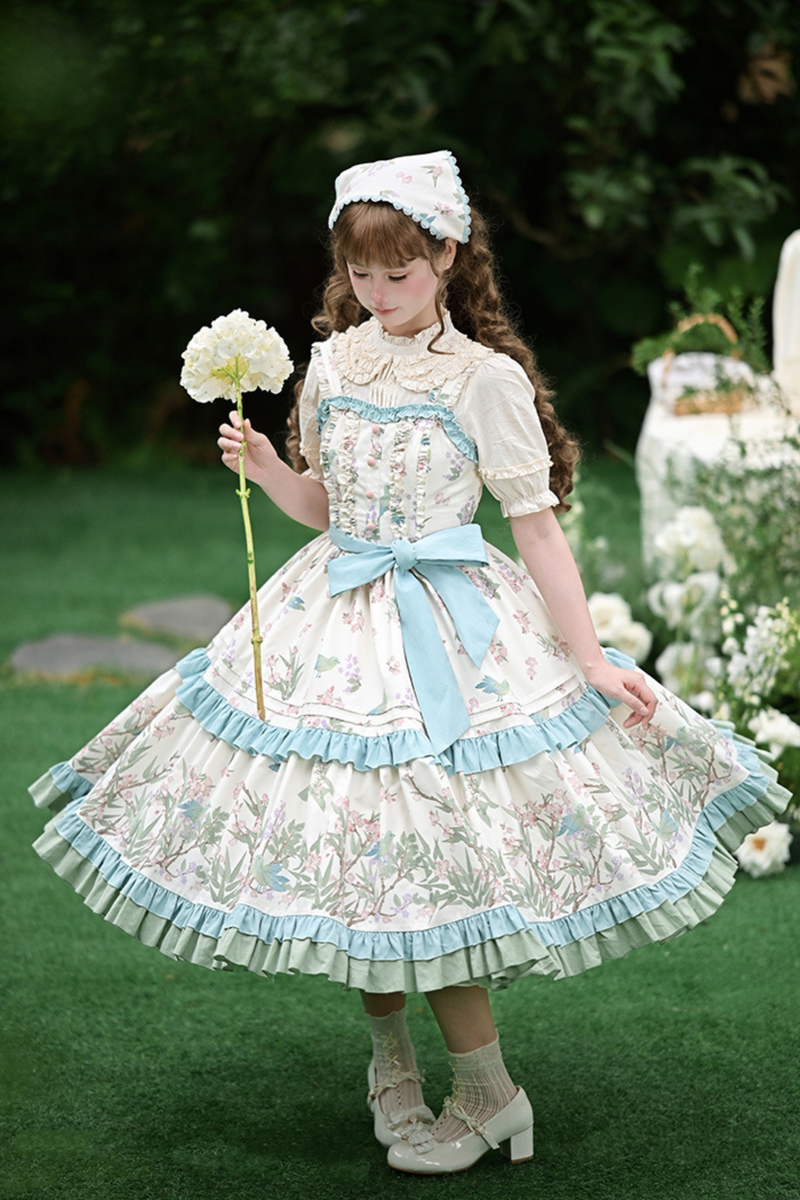 [pre-order] Forest Flower Dress + Suspender Skirt + Blouse + Cardigan + Scarf