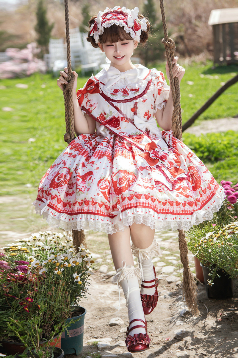 Red Berry Lolita Dress + Ribbon + Headband