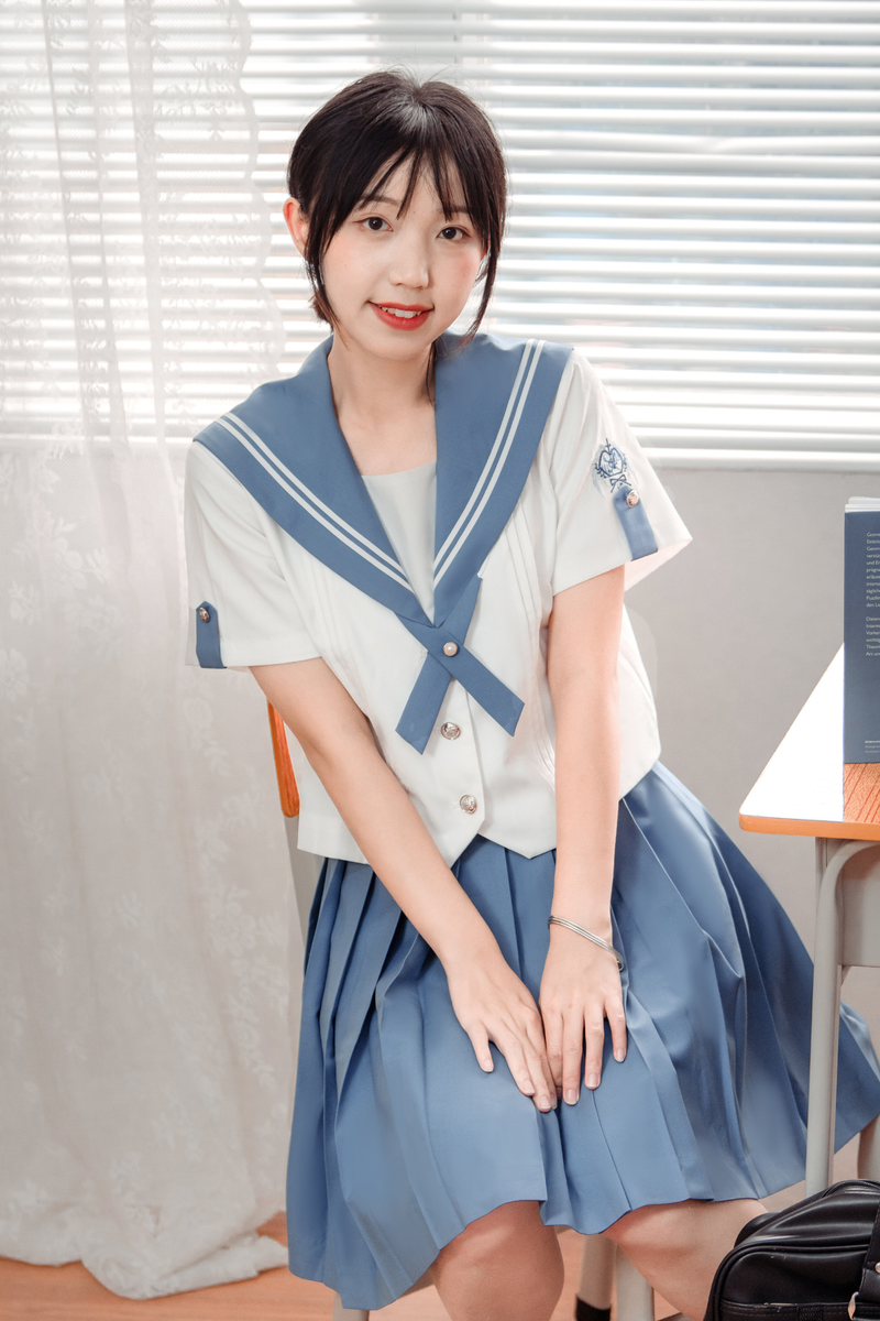 Retro College Sailor Shirt + Ribbon + Skirt