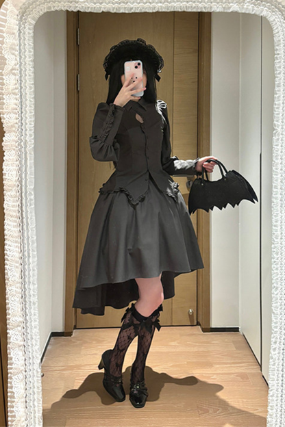 Gothic Puff Shoulder Blouse + Skirt