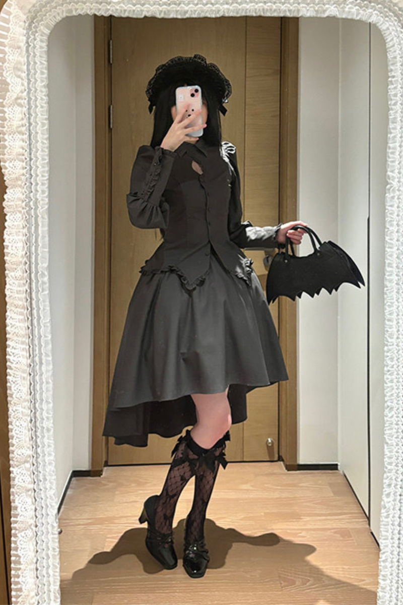 Gothic Puff Shoulder Blouse + Skirt