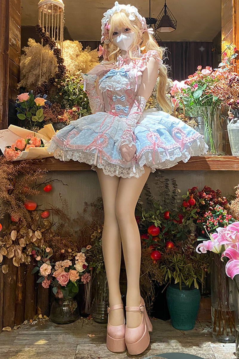 Butterfly Princess Lolita Dress + Petticoat + Clip + Ruffle Sleeve Shirt