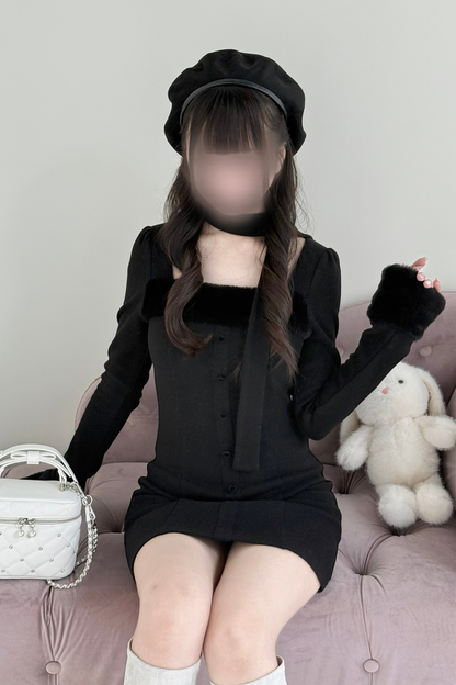 Point Fleece Design Tight Dress