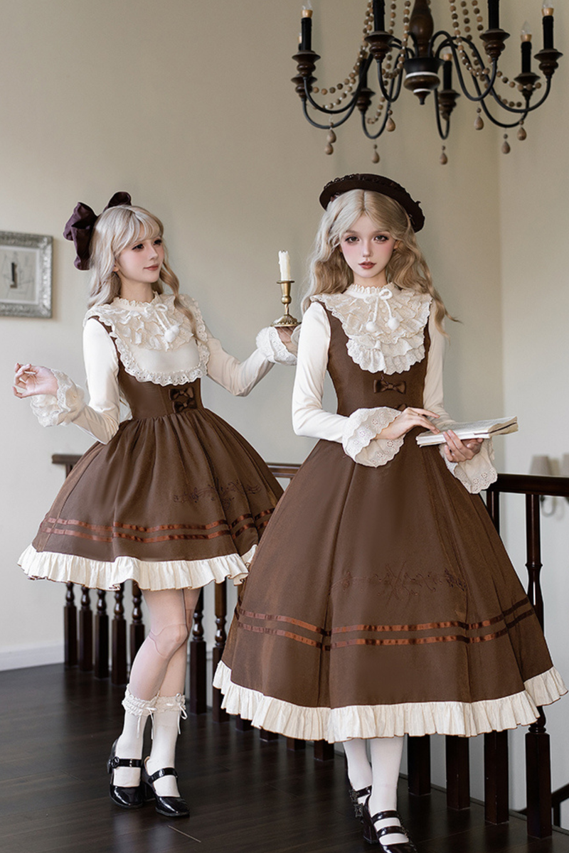 Twin Ruffle Doll Jumperskirt + Top + Ribbon + Hat