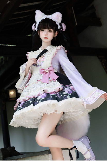 Chinese-style Lolita Top + Skirt + Apron + Headband + Bonnet