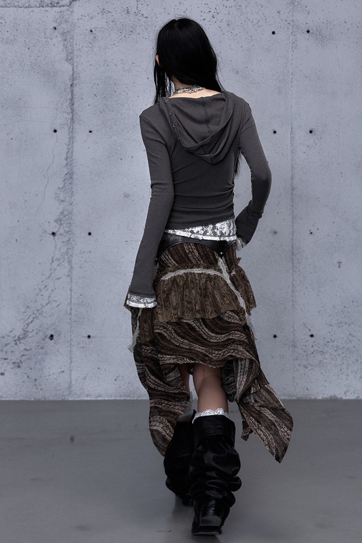 Lace Patchwork Tight Hooded Hoodie