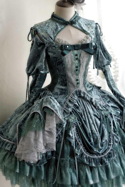 Gothic Velvet Sleeve Lolita Top + Vest + Skirt