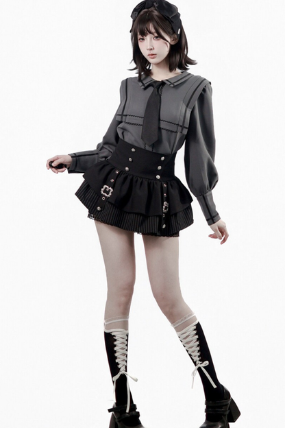 Dark Color Shirt + Mermaid Skirt + Shorts + Girdle + Tie