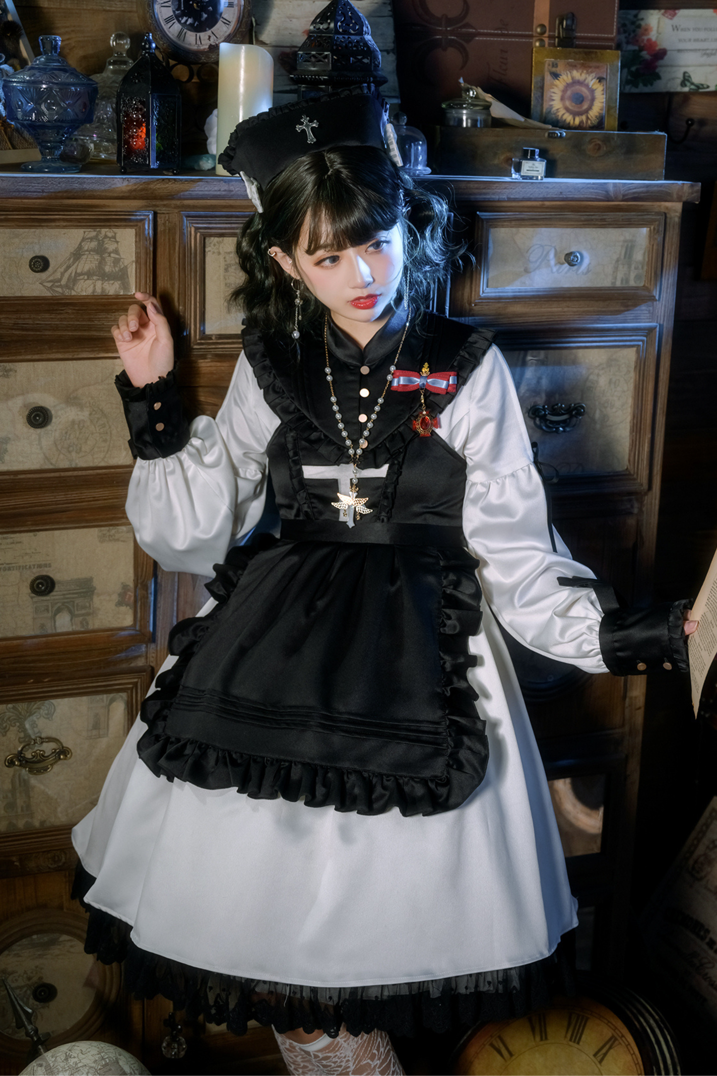 Lantern Angel Maid Lolita Dress + Apron + Detachable Collar