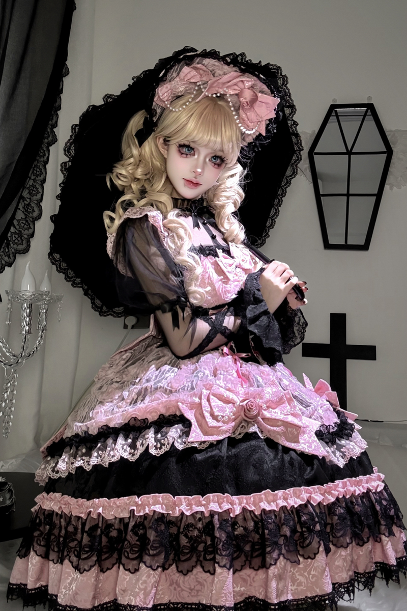 Rose Ruffle Princess Jumper Skirt + Bag Ribbon + Bonnet