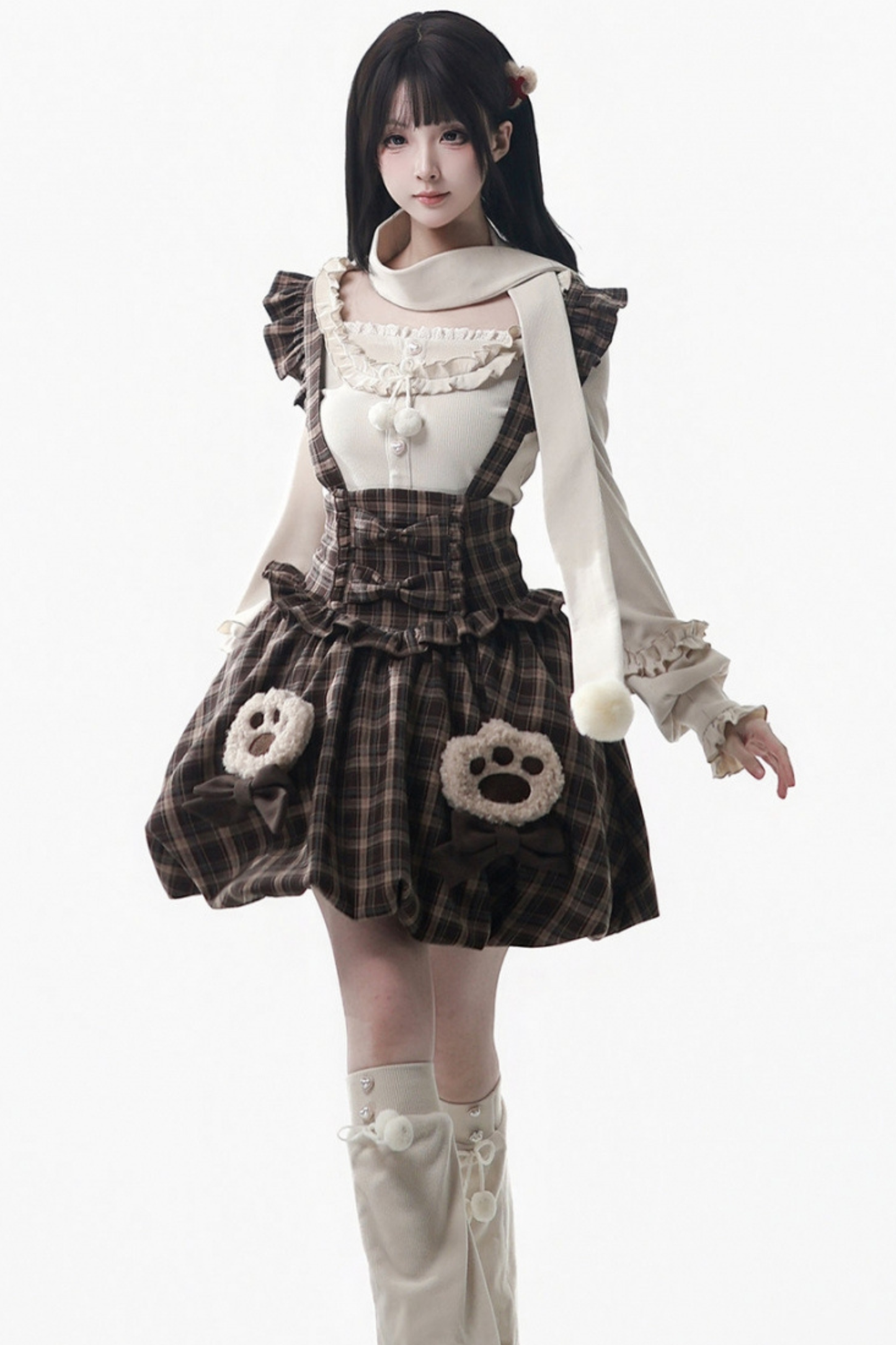Velvet Bear Hooded Cape + Top + Suspender Skirt + Leg Covers