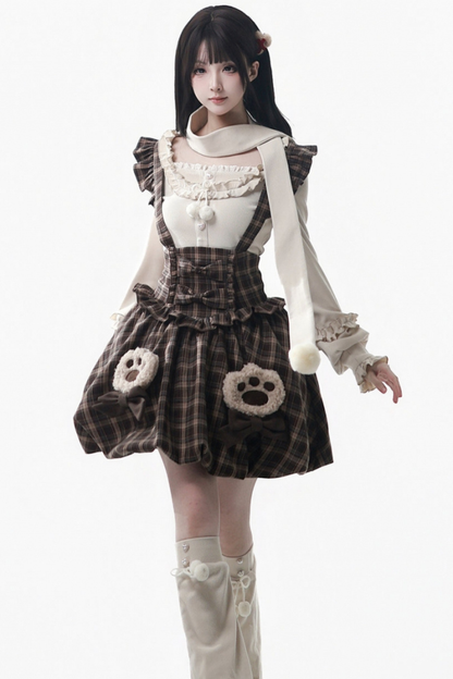Velvet Bear Hooded Cape + Top + Suspender Skirt + Leg Covers