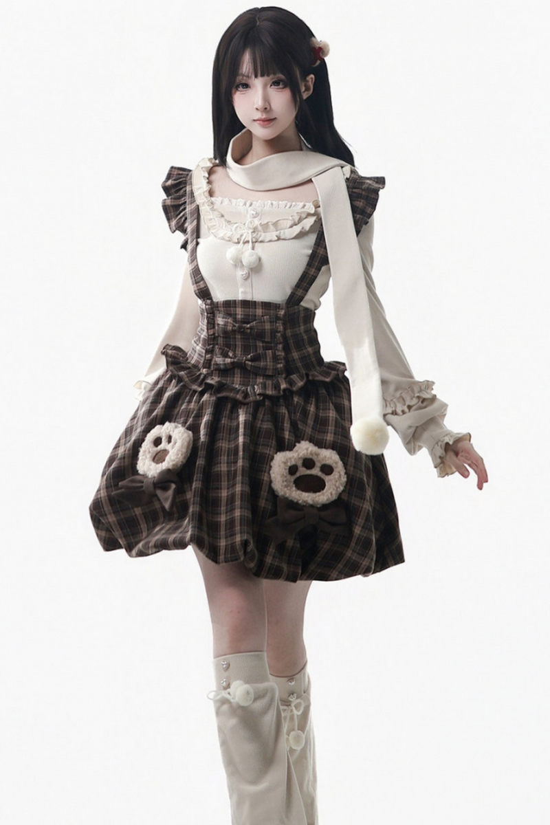 Velvet Bear Hooded Cape + Top + Suspender Skirt + Leg Covers