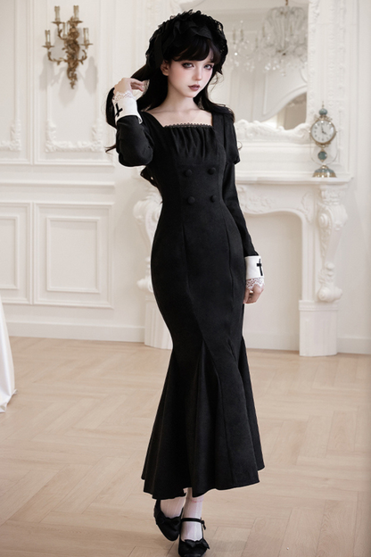 Mermaid Dress + Lace-up Short Dress + Cloak + Collar + Ribbon Brooch