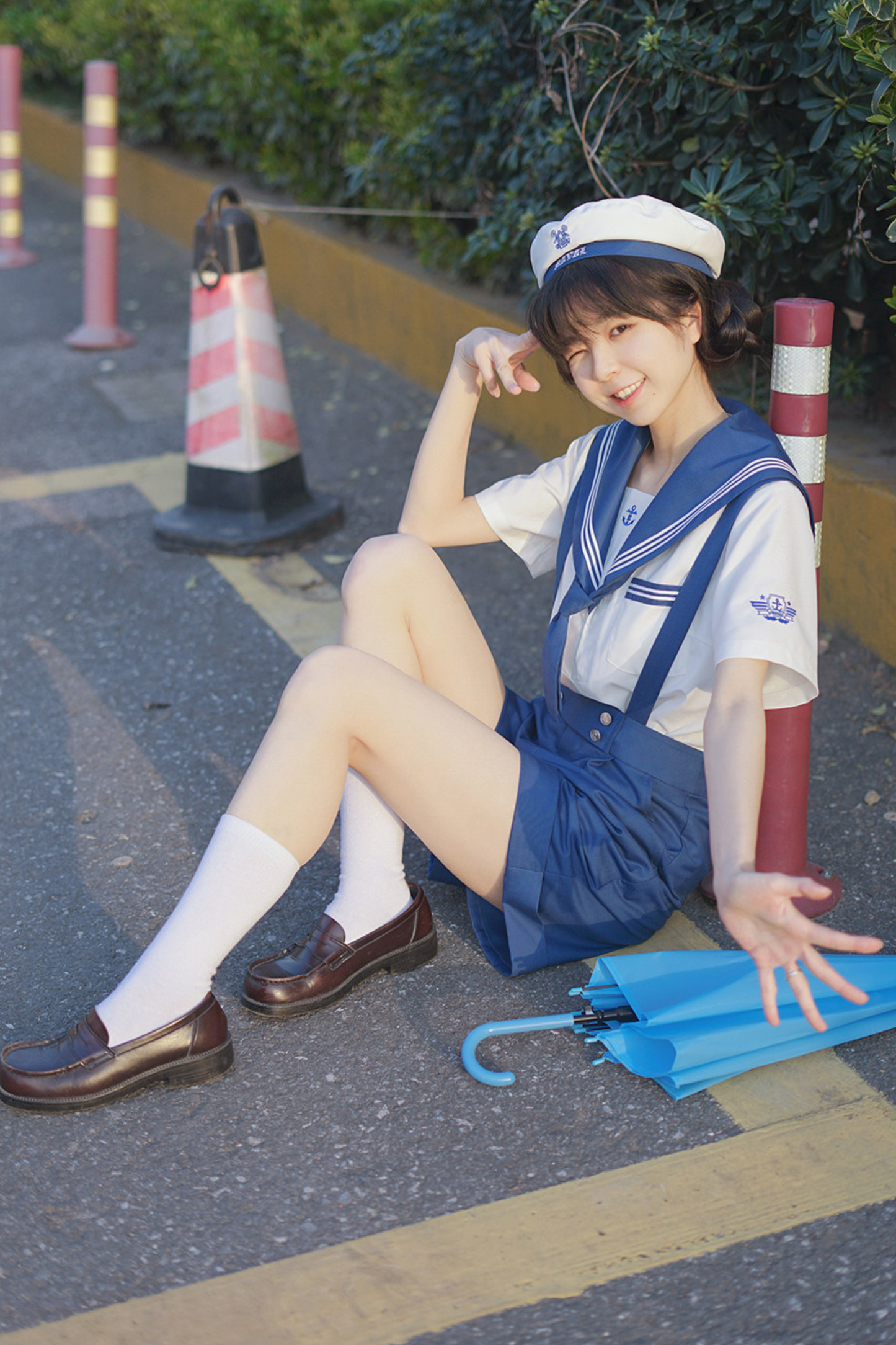 Sailor Shirt + Suspender Shorts + Tie + Beret