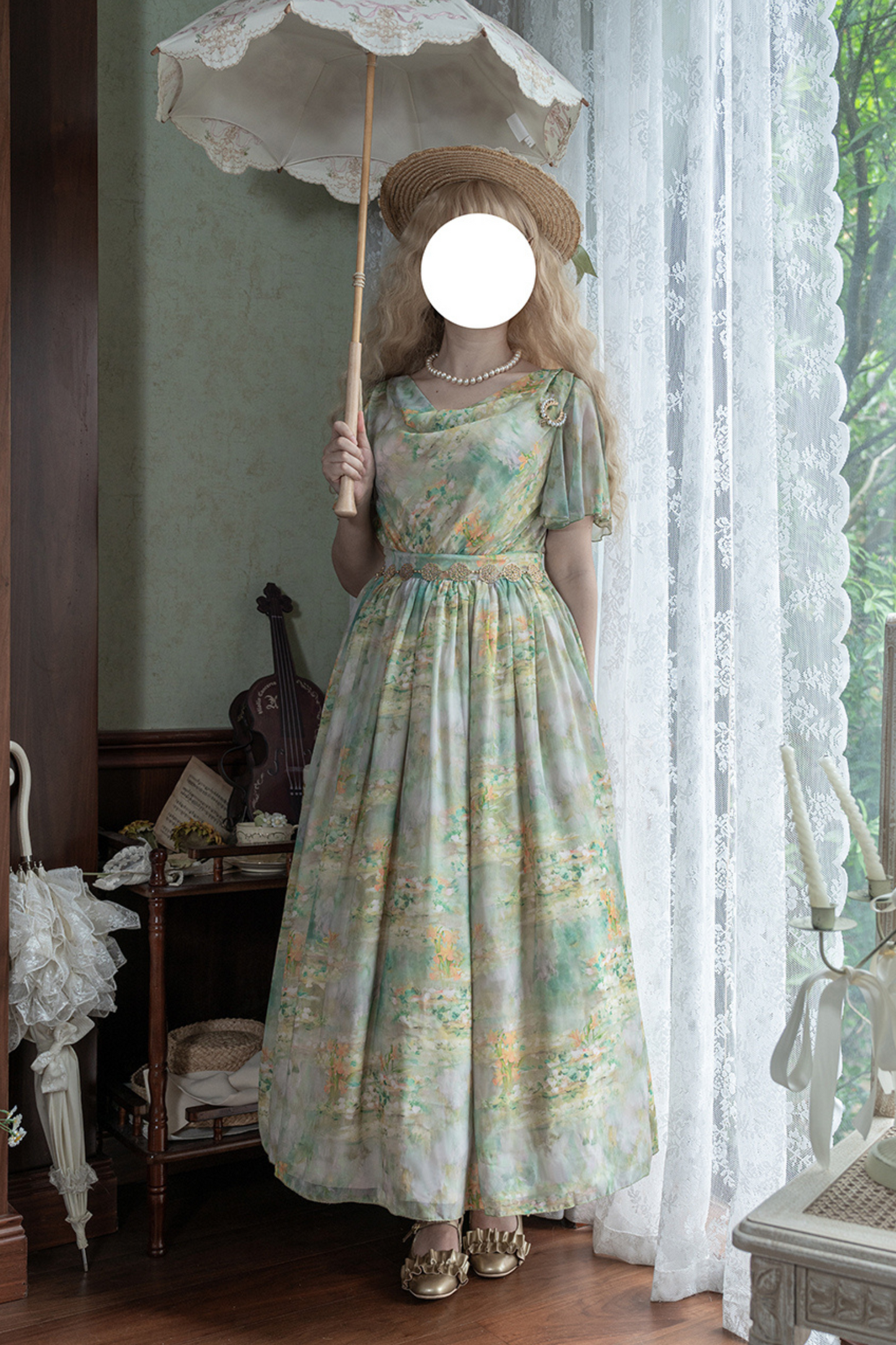 Marble Resort Chiffon Print Dress
