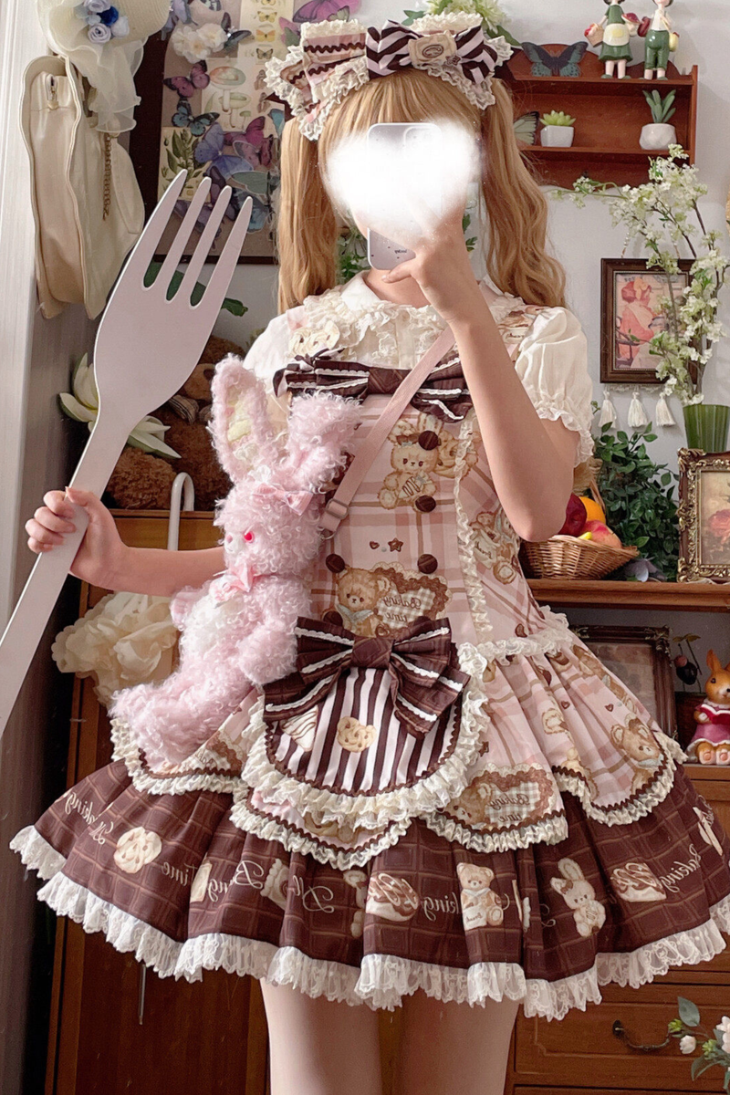 Bear Tea Party Lolita Dress + Jumper Skirt + Shirt + Headband + Brooch + Apron