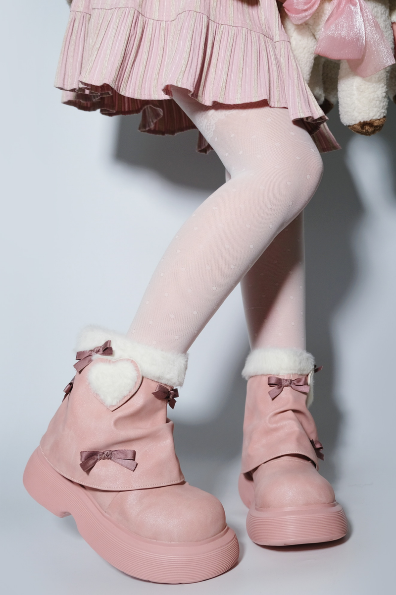 Velvet Ribbon Heart Short Boots
