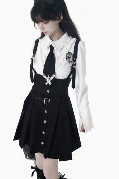 College Jacket + Suspender Skirt + Blouse + Tie