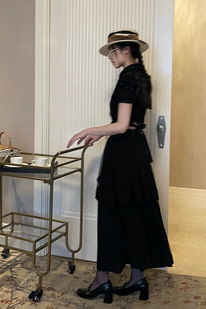 Spider Web French Blouse + Long Skirt