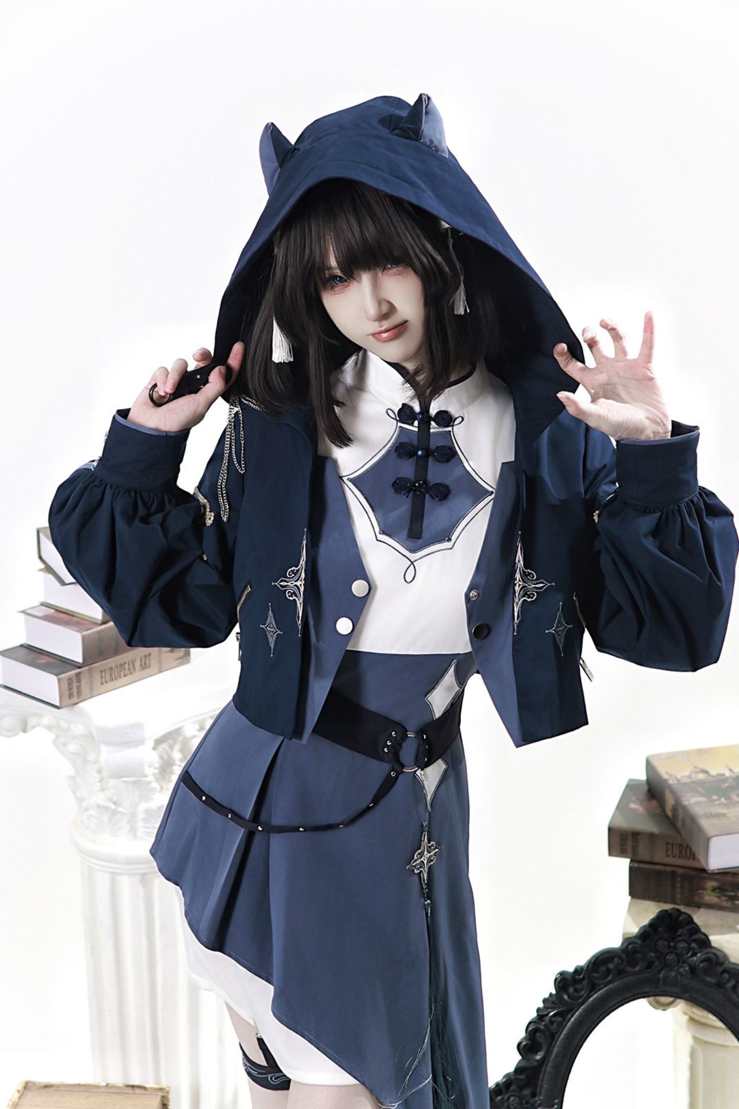 Subculture Cat Ear Hooded Jacket + Asymmetrical Dress + Leg Warmers + Ring