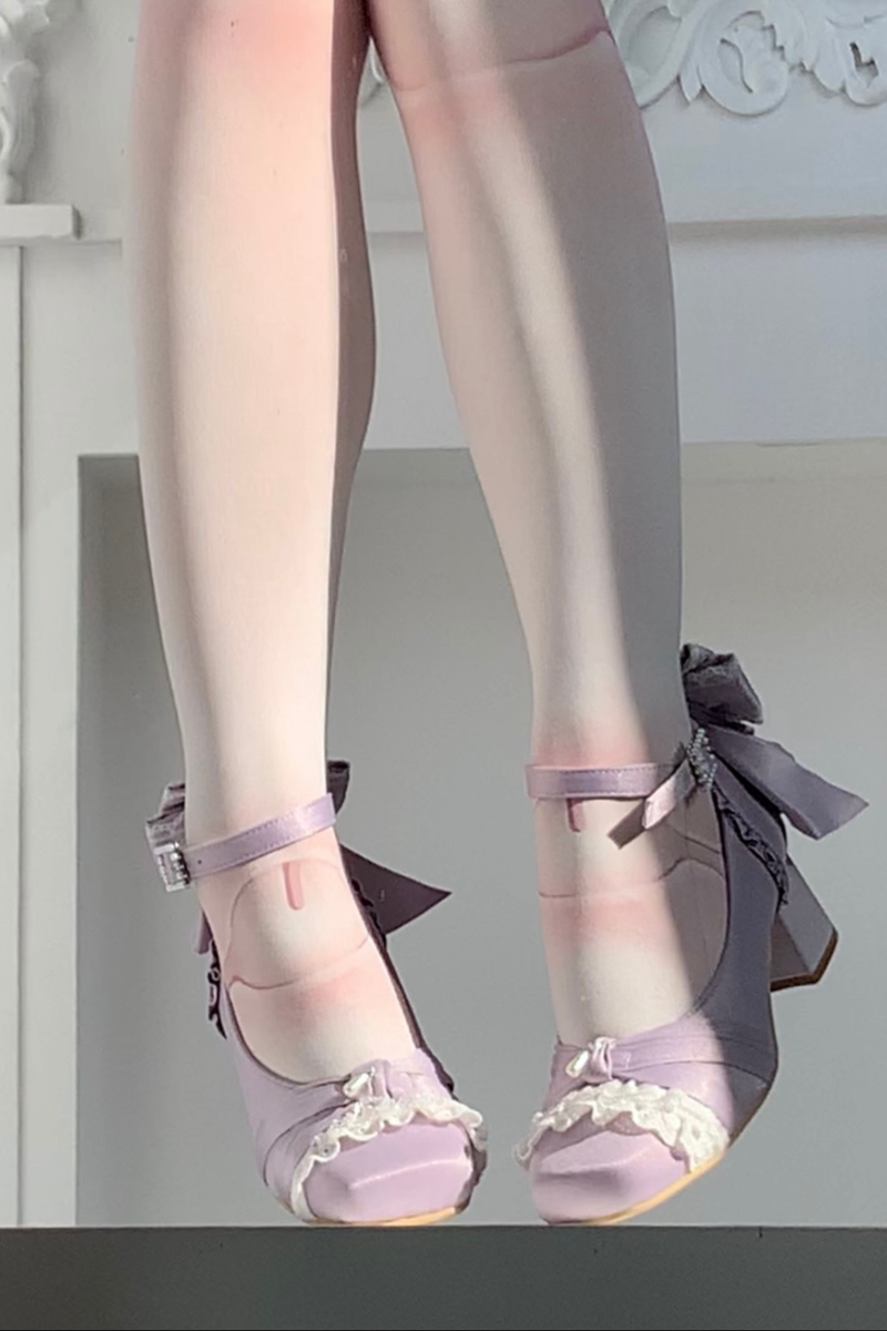 Lace-up Square Toe Ballet Heels