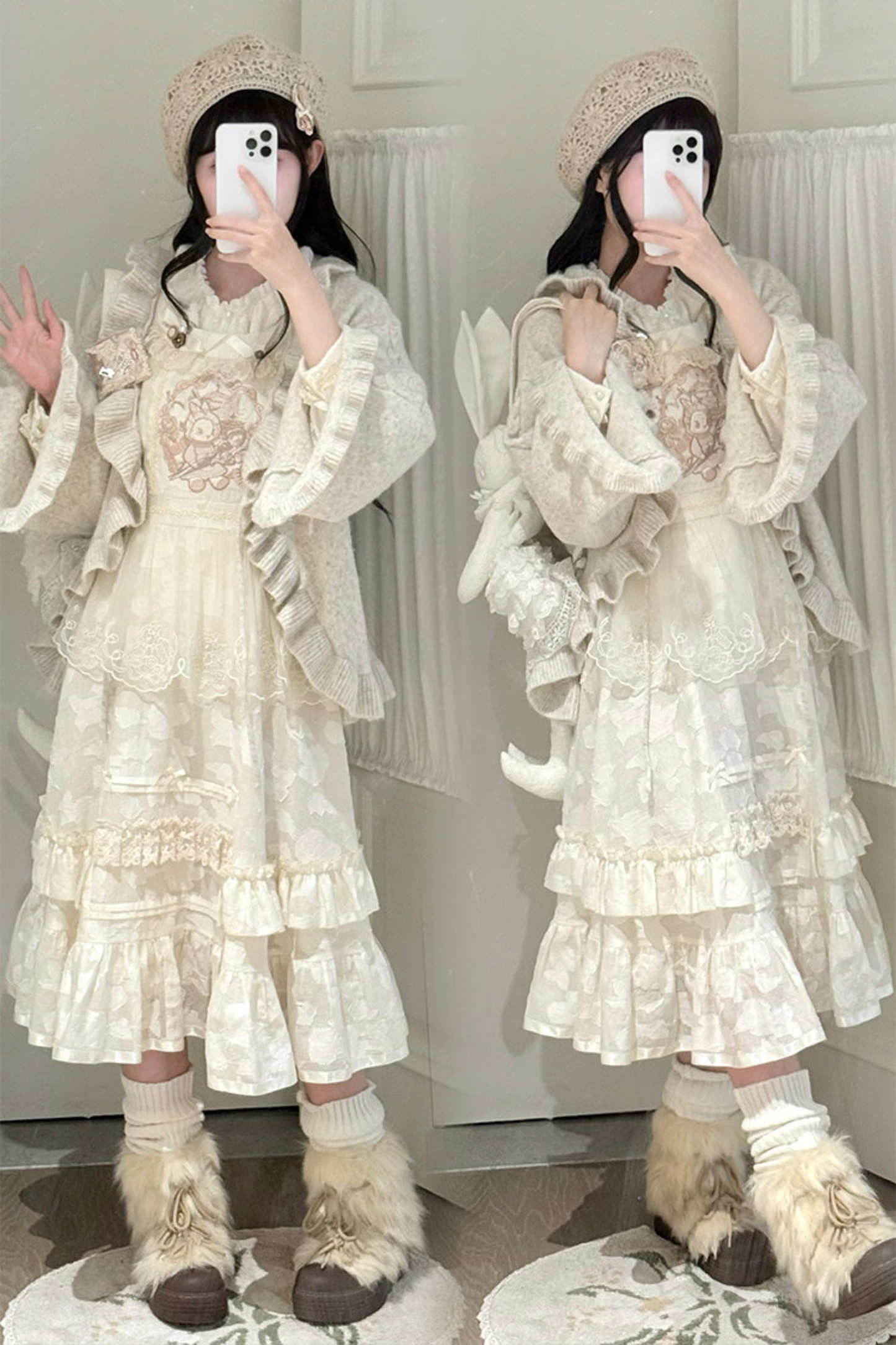 Chinese-style Pastel Top + Apron + Bow + Necklace + Brooch + Hair Accessories