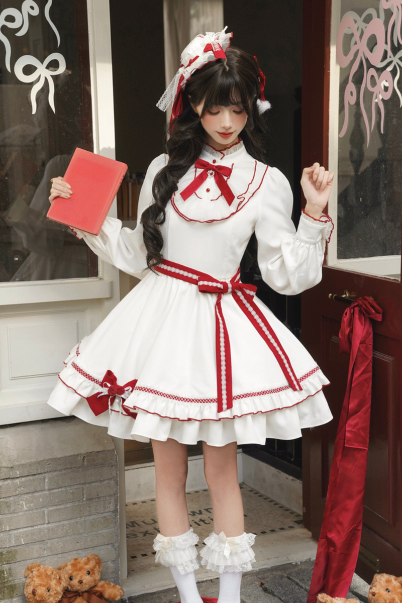 Red Wish Ribbon Dress + Cape