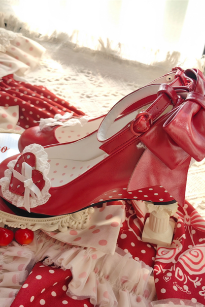 Retro Polka Dot Heart Lolita Sweet Shoes