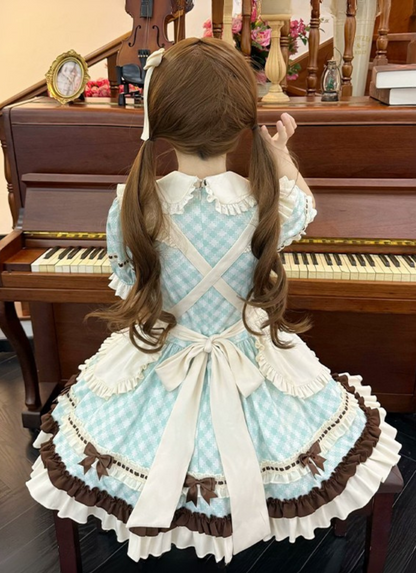 [pre-order] Bunny Ear Hair Clip + Pink Blue Sweet Maid Apron Dress