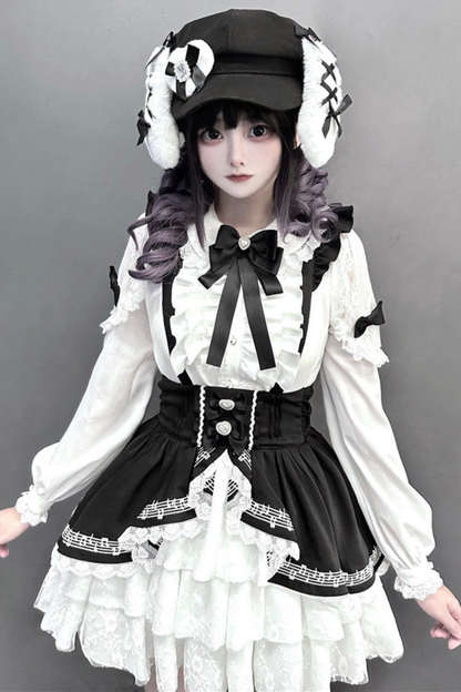 Lace Shirt + Tiered Bib Skirt