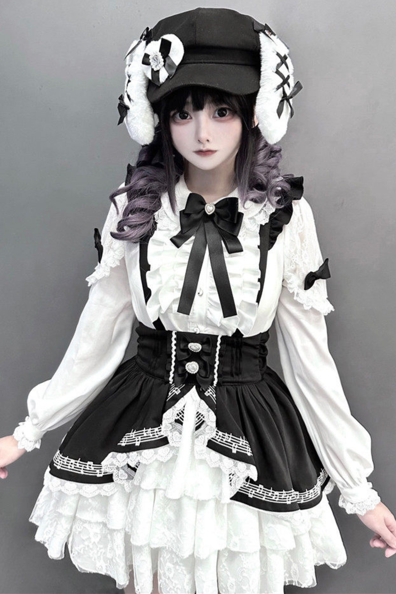 Lace Shirt + Tiered Bib Skirt