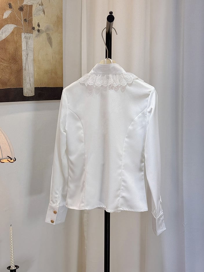 [pre-order Deadline: May 8] White Lace Ruffle High Collar Prince Shirt + Black Tailored Bermuda Shorts