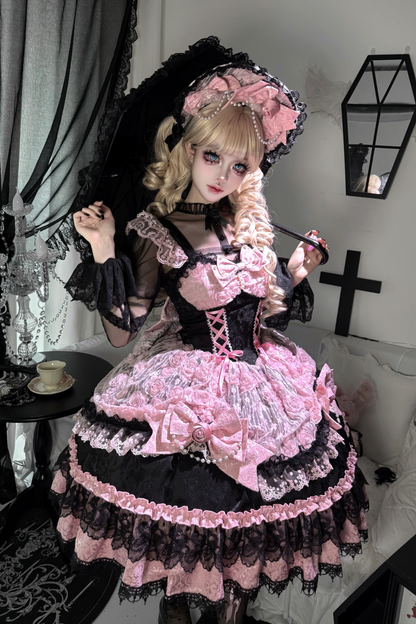 Rose Ruffle Princess Jumper Skirt + Bag Ribbon + Bonnet