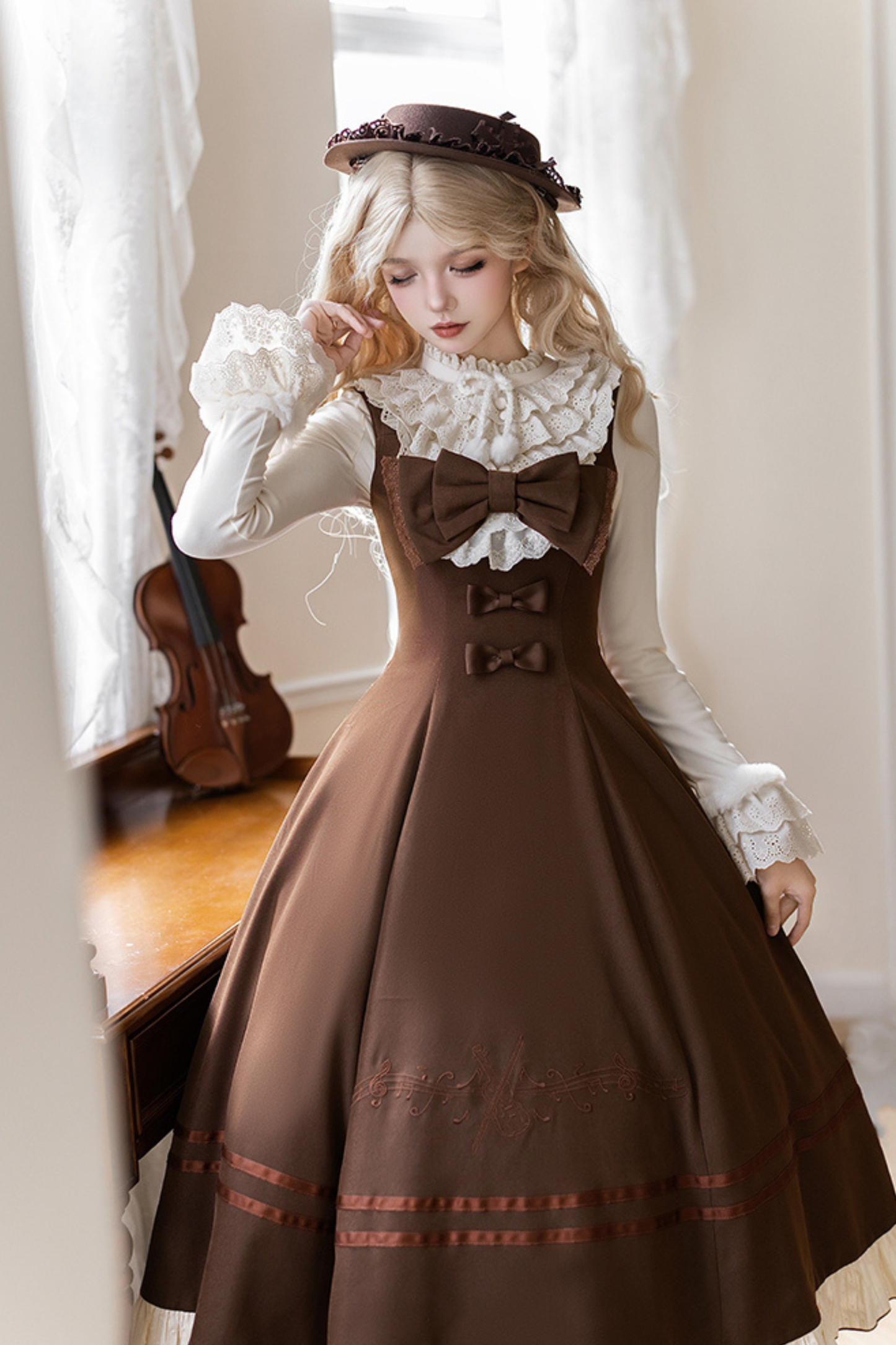 Twin Ruffle Doll Jumperskirt + Top + Ribbon + Hat