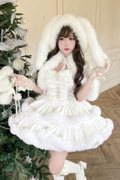 Angora Fur Princess Dress + Rabbit Cape + Sheer Tail