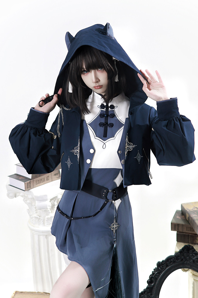Subculture Cat Ear Hooded Jacket + Asymmetrical Dress + Leg Warmers + Ring