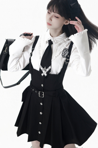 College Jacket + Suspender Skirt + Blouse + Tie