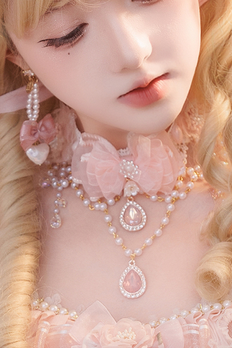 Sweet Flower Tea Party Lolita Accessory Hat + Veil + Necklace + Gloves + Scepter