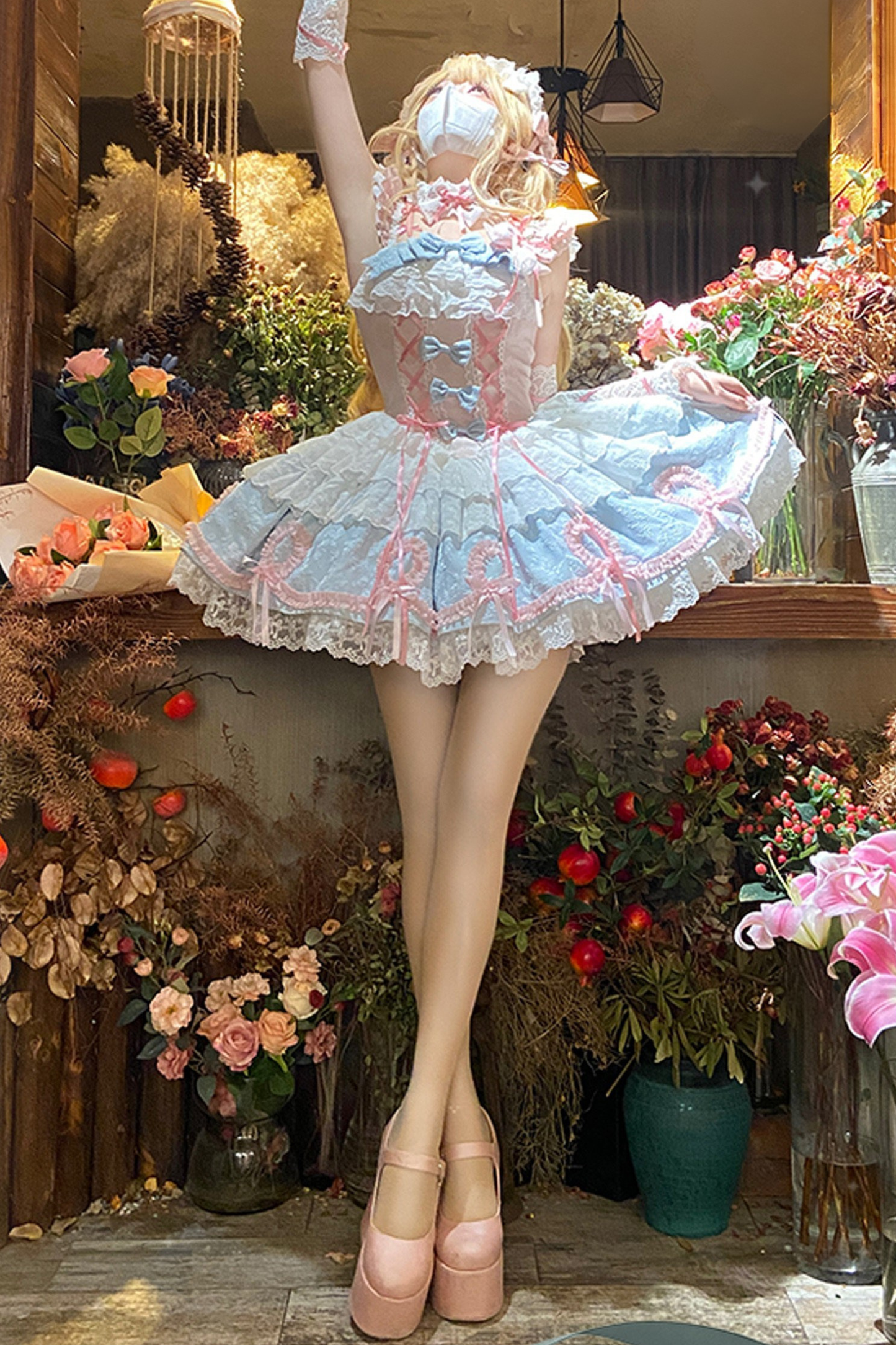 Butterfly Princess Lolita Dress + Petticoat + Clip + Ruffle Sleeve Shirt