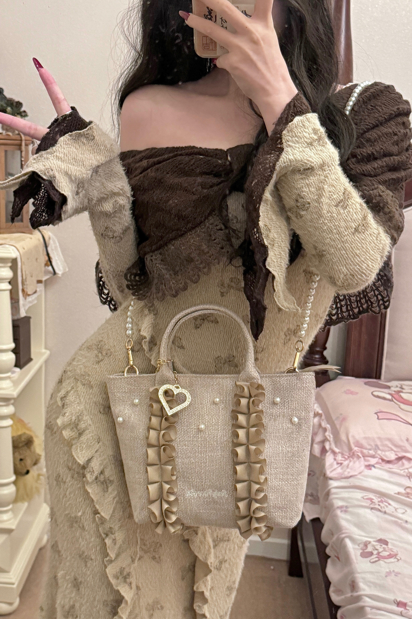 Sweetheart Pearl Ruffle Bag