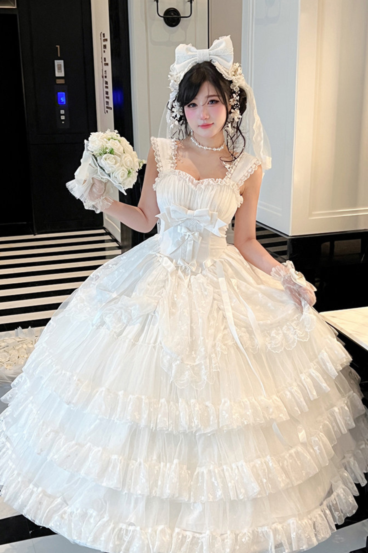 Pure Bridal Lolita Dress + Veil + Waist Belt