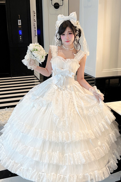 Pure Bridal Lolita Dress + Veil + Waist Belt