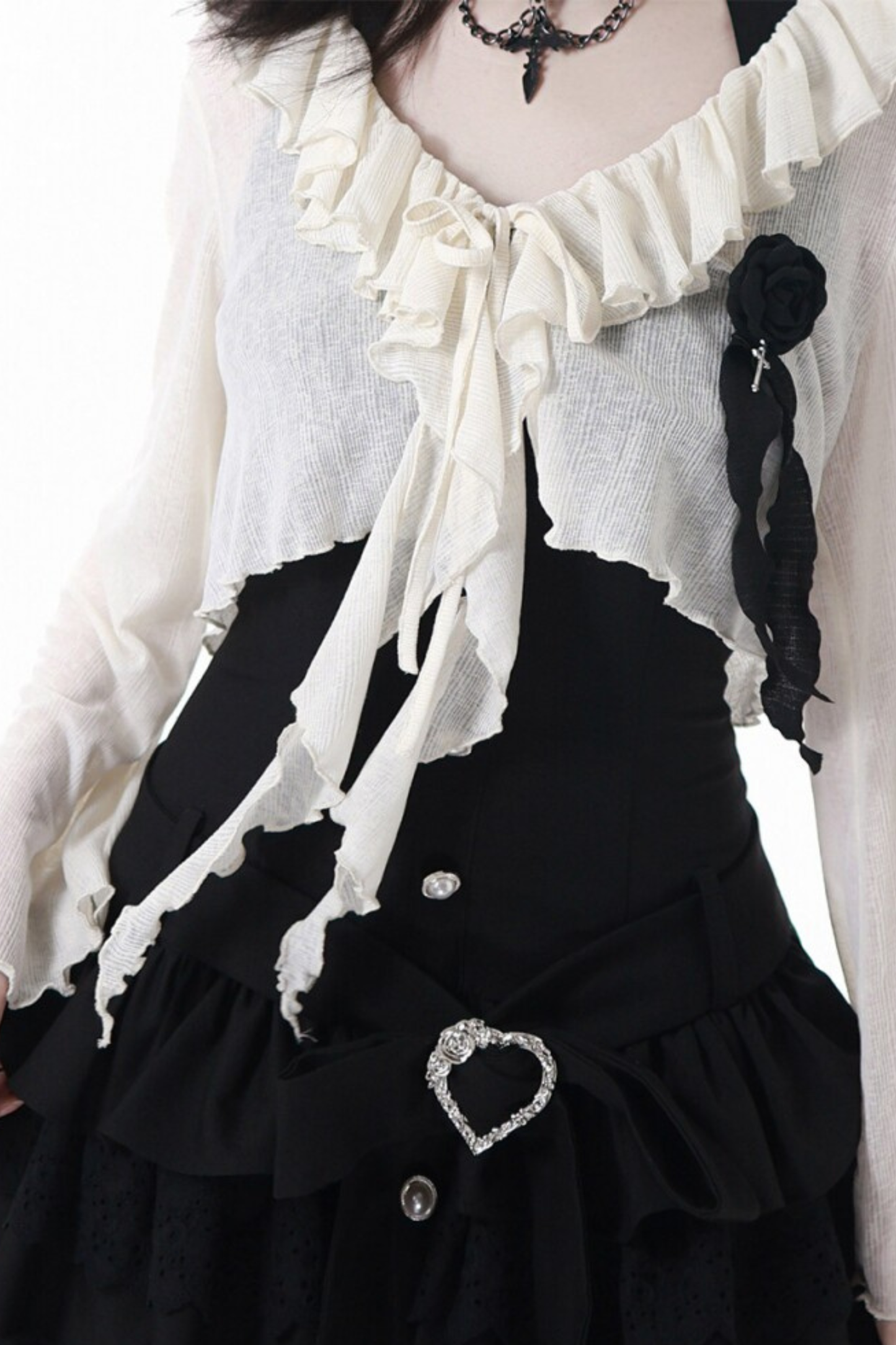 Rose Flower Lace Cardigan + Dress + Corsage