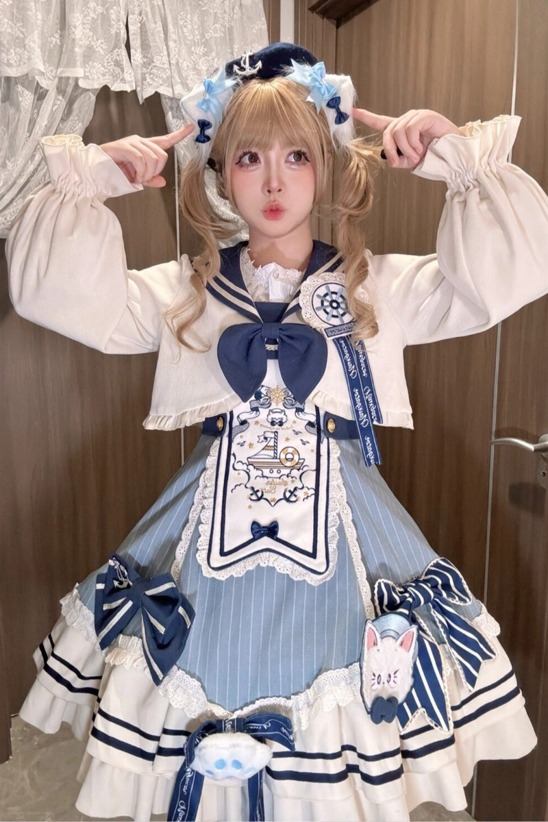 Candy Sailor Jacket + Jumper Skirt + Cat Hat + Headband